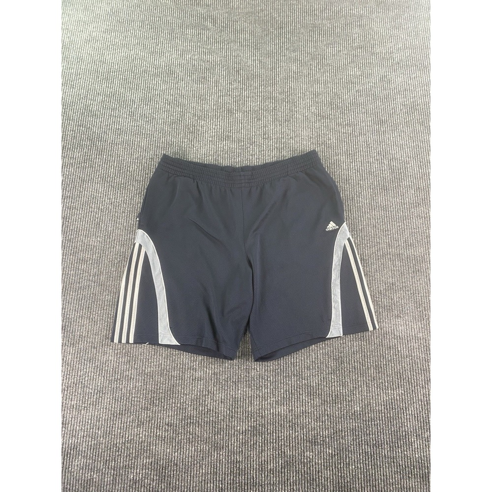 Adidas Shorts Men Large Blue Silver Mesh Basketball Shiny Stripe Logo y2k Sport